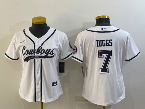 Women's Dallas Cowboys #7 Trevon Diggs White With Patch Cool Base Stitched Baseball Jersey(Run Small)
